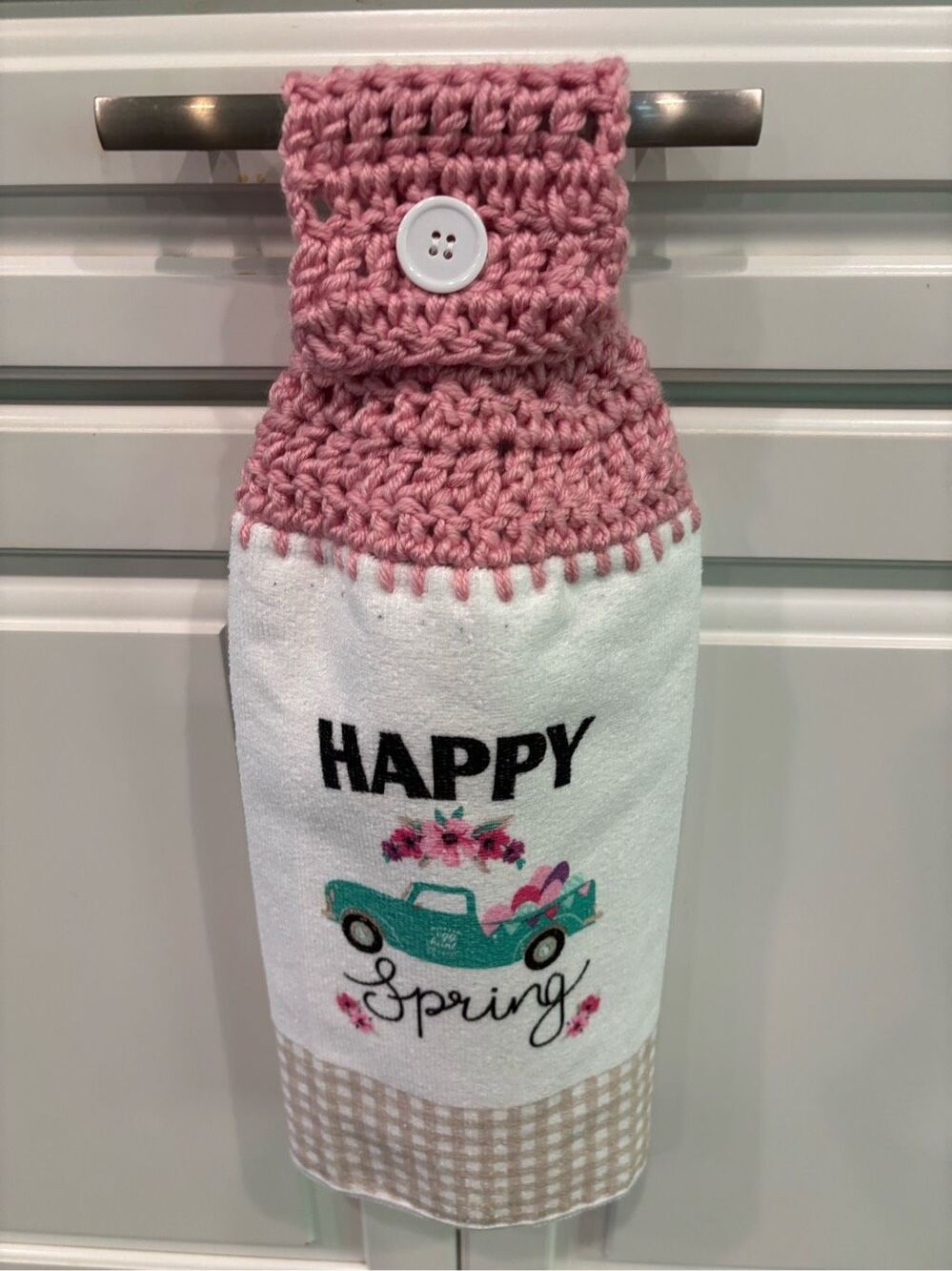 Crochet Top Kitchen Towel-Happy Spring with truck